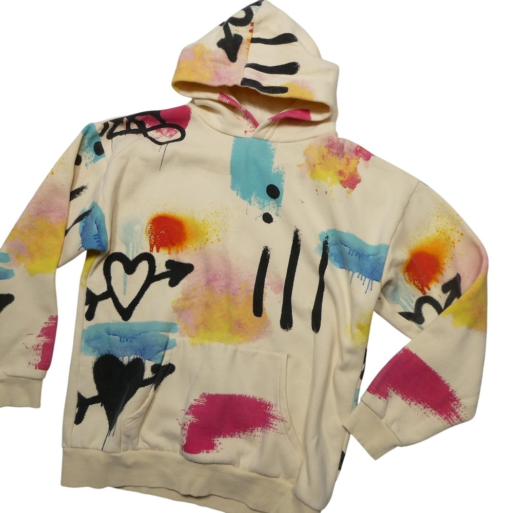 PacSun Hoodie Sweatshirt Mens Large Multicolor Heart Graphic Art Fleece Pullover
